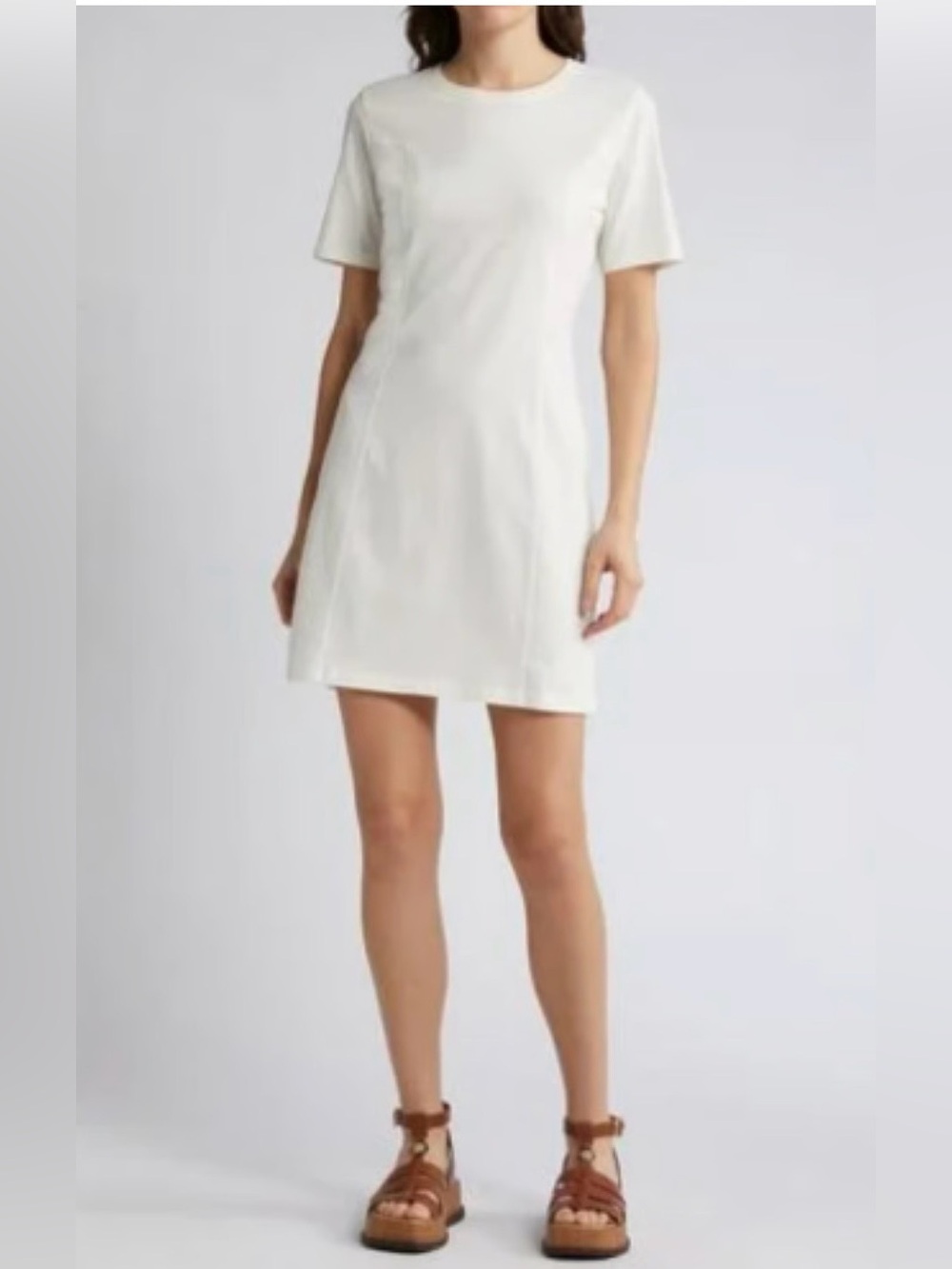 Treasure & Bond Cream Crewneck Short Sleeve Tshirt dress